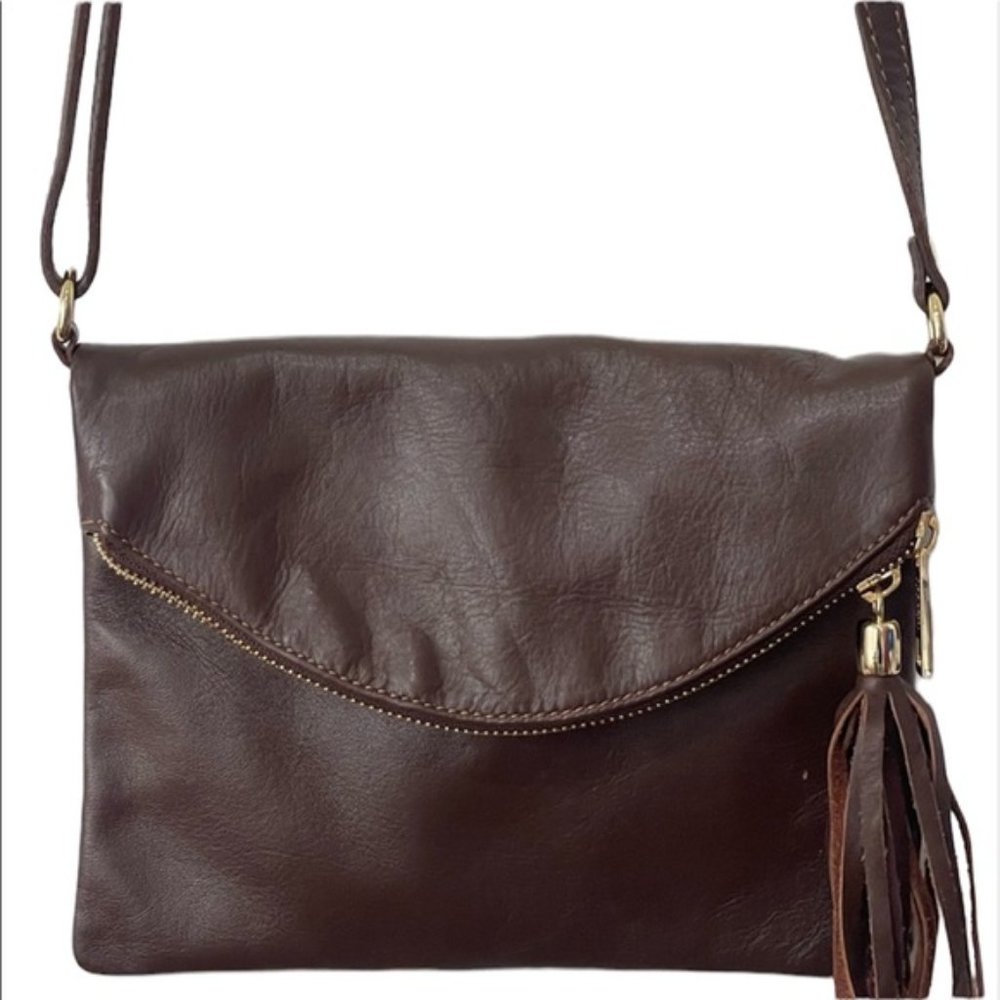 Tuscany Leather Foldover Crossbody Purse Italy Brown